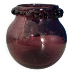 Petit vase boule violet en verre bull vintage sign biot