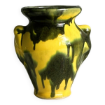 Petit vase en céramique, couleurs jaune et vert, design artistique, Petit vase en céramique, couleurs jaune et vert, design artistique,