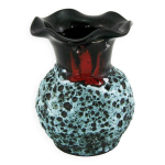 Petit vase corolle en c�ramique fat lava noir, rouge et blanc - panassidi vallauris france - vintage