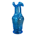 Petit vase empoli en verre bleu � d�cor de branches et fruits en relief 16c