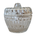 Petite bonbonnire ou sucrier vintage en verre moul avec chapeau