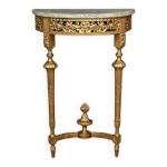 Petite console demi - lune en marbre et bois dor, style louis xvi xxe