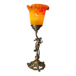 Petite lampe bronze avec tres belle tulipe pate de verre 40x14 electricit ok