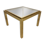 Petite table basse / bout de canap� laiton et verre vintage