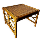 Petite table basse carr� en rotin vintage