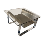 Petite table basse inox design crateur acier moderne vintage verre mobilie
