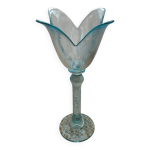 Photophore / bougeoir tulipe en verre sur pied