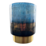 Photophore en verre bleu et laiton Photophore en verre bleu et laiton