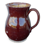 Pichet ancien en faence franaise brune  intrieur maill jaune