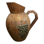 Pichet en bois tourn 17cm raisin sign vintage ancien cruche fait main