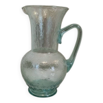 Pichet / carafe en verre souffl� bleu canard textur� vintage - r�f. #pimr