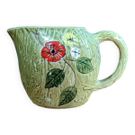 Pichet cruche ancienne cramique barbotine style bresse signe l vert floral