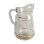 Pichet  eau verre avec fleurs blanches en relief lisers or