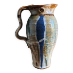 Pichet / vase en grs artisanat d'art cramique mail coul bleu et vert