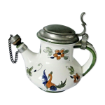 Pichet ventru en cramique couvercle et bec ferms capodimonte dcor chimre