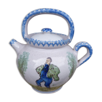 Pichet xixème siècle faience de charolles personnages naifs Pichet xixème siècle faience de charolles personnages naifs