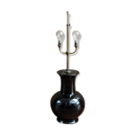 Pied de lampe ancien, fa�ence et laiton