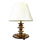 Pied de lampe art dco en verre rose ambr rosaline laiton abat jour ruban