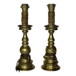 Pieds de lampe bougeoirs bronze dor ancien