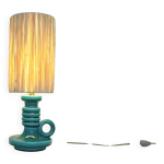 Pied de lampe bougeoir en c�ramique verte art d�co et abat - jour raphia