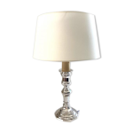 Pied de lampe bougeoir en mtal argent