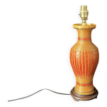 Pied de lampe chinois vintage 1970 en bambou tressé sur vase porcelaine Pied de lampe chinois vintage 1970 en bambou tressé sur vase porcelaine