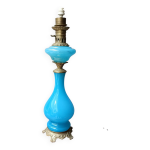 Pied de lampe opalin bleu et bronze