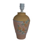 Pied de lampe en terre cuite dcor floral en fort relief