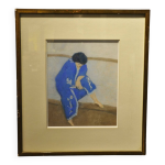 Pierre boncompain pastel femme en kimono bleu circa 1980