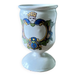 Pilulier en faïence sur pied douche à cartouche et tête courronée - xviiie Pilulier en faïence sur pied douche à cartouche et tête courronée - xviiie