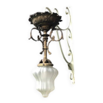 Plafonnier ancien franais napolon iii en laiton et bronze avec verre opalin