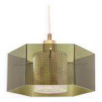 Plafonnier scandinave en verre et laiton du milieu du sicle par c. fagerlund, annes 1960