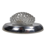 Plafonnier vintage, bague chrom�e et abat - jour en verre bull�