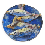 Plaque murale en cramique reprsentant des poissons