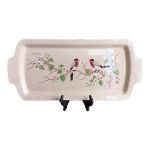 Plat  cake art dco par longwy en faence rose et maux cloisonns
