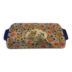 Plat  cake maux de longwy style art deco dcor oiseaux fond bleu clair