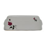 Plat  cake  oreilles en porcelaine bavaria blanche dcor roses fushia liser dor