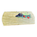 Plat a cake rectangulaire en ceramique emaillée, barbotine, modele les fruits, effet paille, vintage Plat a cake rectangulaire en ceramique emaillée, barbotine, modele les fruits, effet paille, vintage