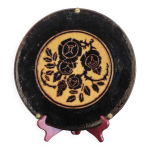 Plat dauphinois vintage en terre cuite vernisse dcor roses