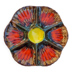 Plat  hutres en cramique pour 6 barbotina artisanal peint et maill de vallauris france annes 1