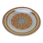 Plat puigdemont terre cuite polychrome maille  dcor spirales annes 1960