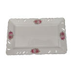 Plat rectangulaire en porcelaine allemande blanche ajoure liser argent et roses anciennes