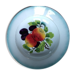 Plat rond en faïence st amand décor de fruits pommes et prunes Plat rond en faïence st amand décor de fruits pommes et prunes