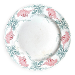 Plat rond k&g lunville en terre de fer verte et rose, service  roland