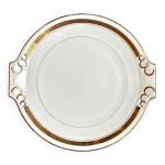 Plat rond  oreilles en porcelaine blanche et dore