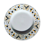 Plat rond piédouche en faïence de gien, oiseaux et baies orange et noir Plat rond piédouche en faïence de gien, oiseaux et baies orange et noir