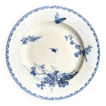 Plat rond sarreguemines en terre de fer bleue, service  carmen