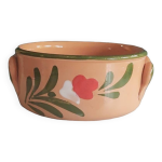 Plat rond en terre cuite vernisse dcor floral peint main