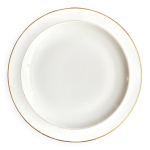 Plat rond a. vignaud en porcelaine de limoges blanche et dor�e