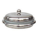 Plat de service couvert en m�tal argent� et porcelaine ginori, italie ann�es 50 - 60